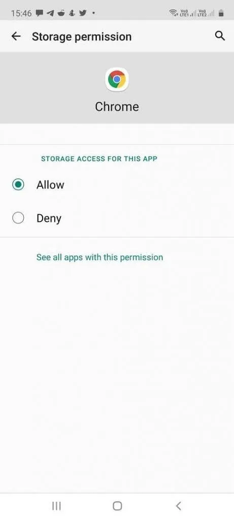 Allow storage permission for Chrome in Android phone