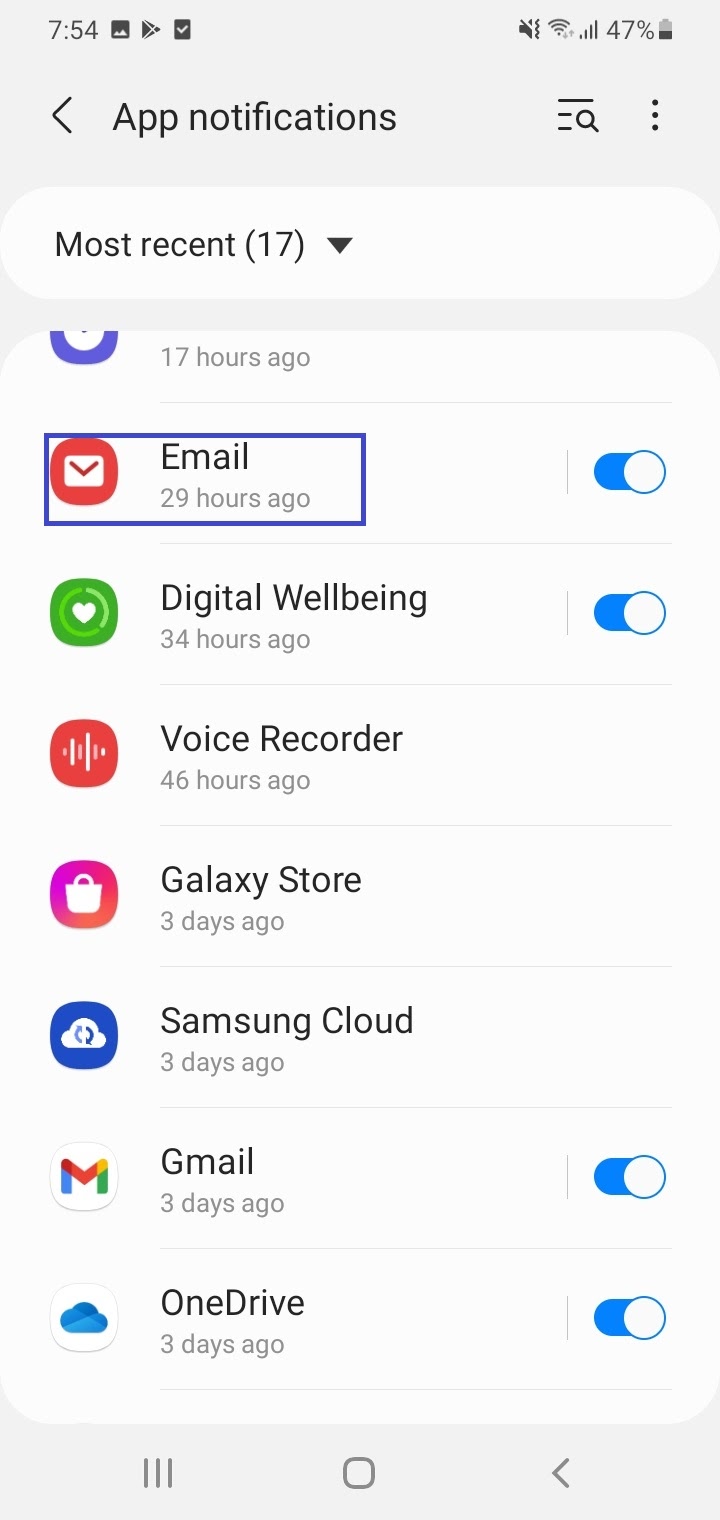 how to turn off email notifications on galaxy note 2