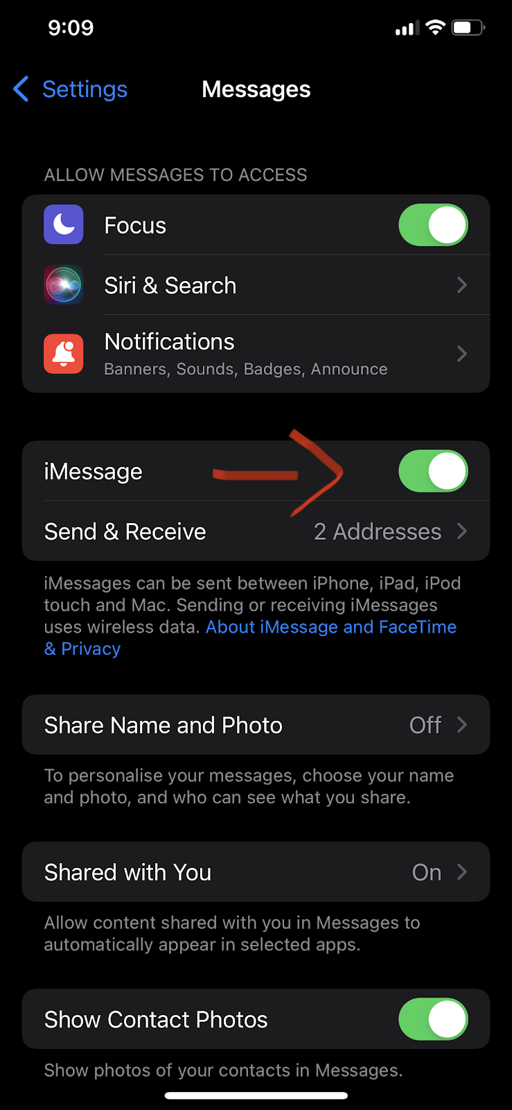 how to turn off imessage noise